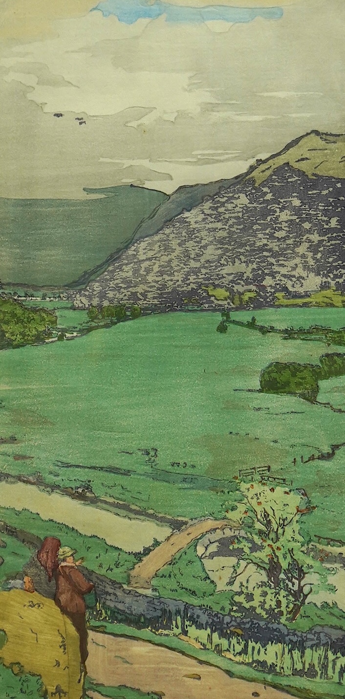 Frank Morley Fletcher (English, 1866-1949), 'Brotherswater', woodcut, 35.5 x 17.5cm